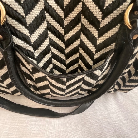 •Lauren Merkin Juliette Black White Chevron Satchel Briefcase Shoulder B… - Picture 3 of 16